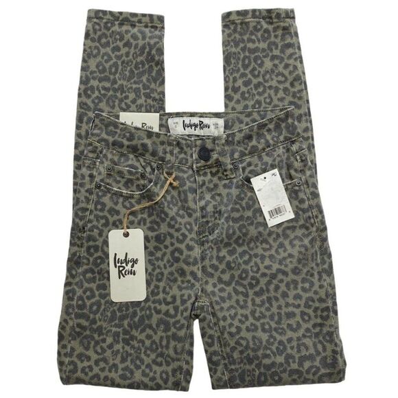Indigo Reign Skinny Ankle Jeans Women's 24 XS Gray Taupe Leopard Stretch Hi-Rise - Picture 1 of 14